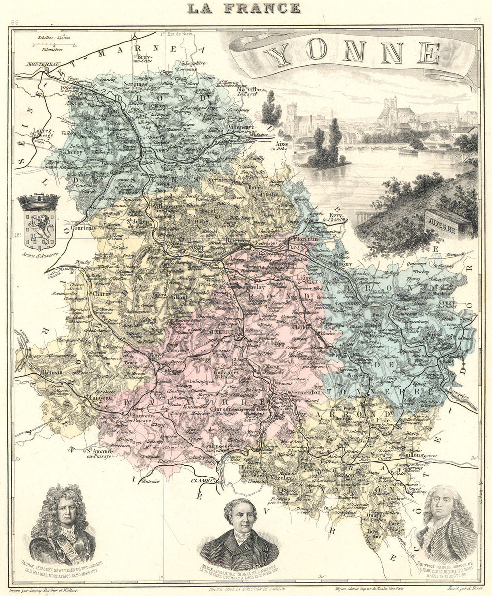 YONNE. Yonne département.  Auxerre vignette. Vuillemin 1903 old antique map