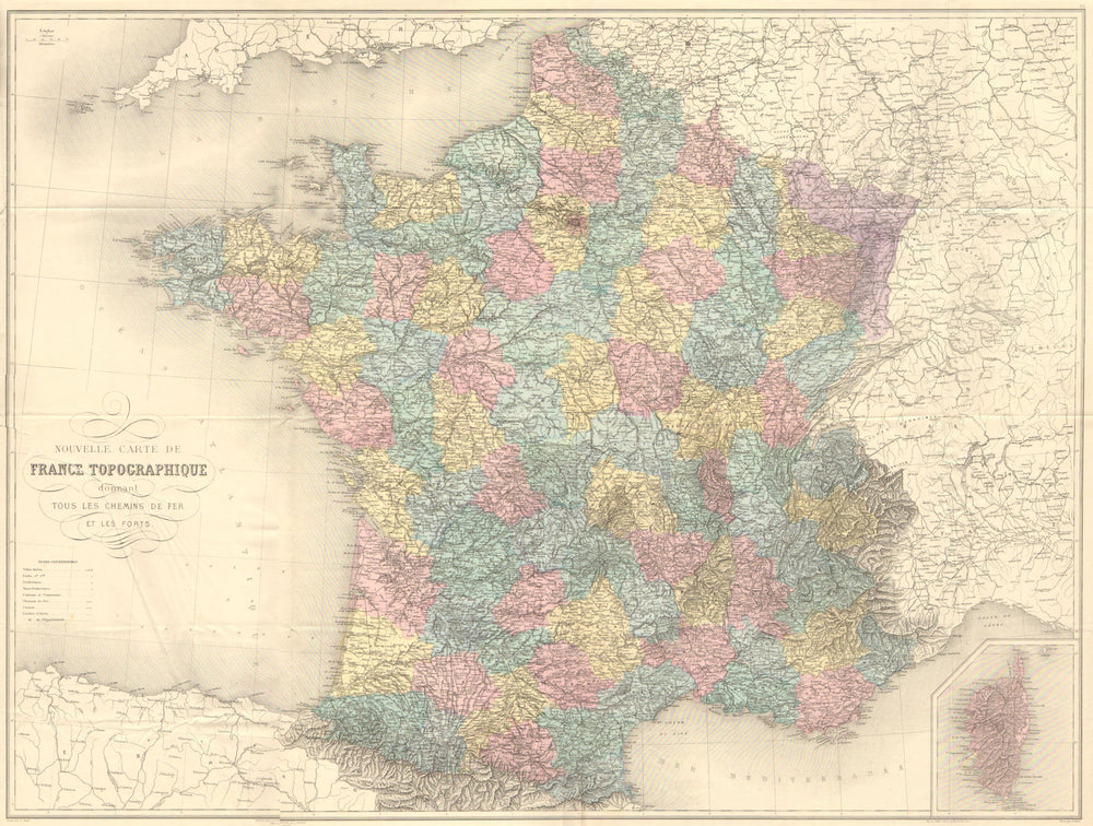 FRANCE. Carte Topographique Chemins de Fer. Railways. LARGE 1903 old map