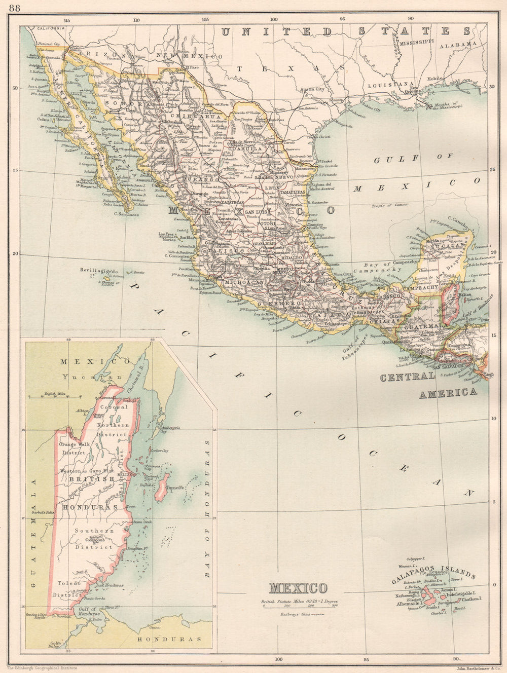MEXICO/CENTRAL AMERICA. Guatemala Belize El Salvador. BARTHOLOMEW 1891 old map