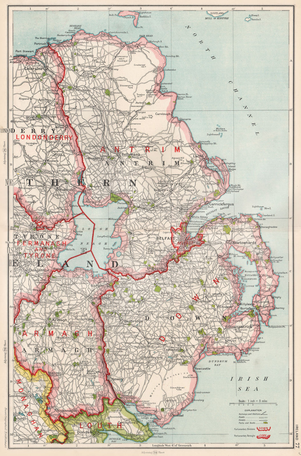ULSTER.N Ireland.Antrim Armagh Belfast Londonderry.Constituencies.BACON 1936 map