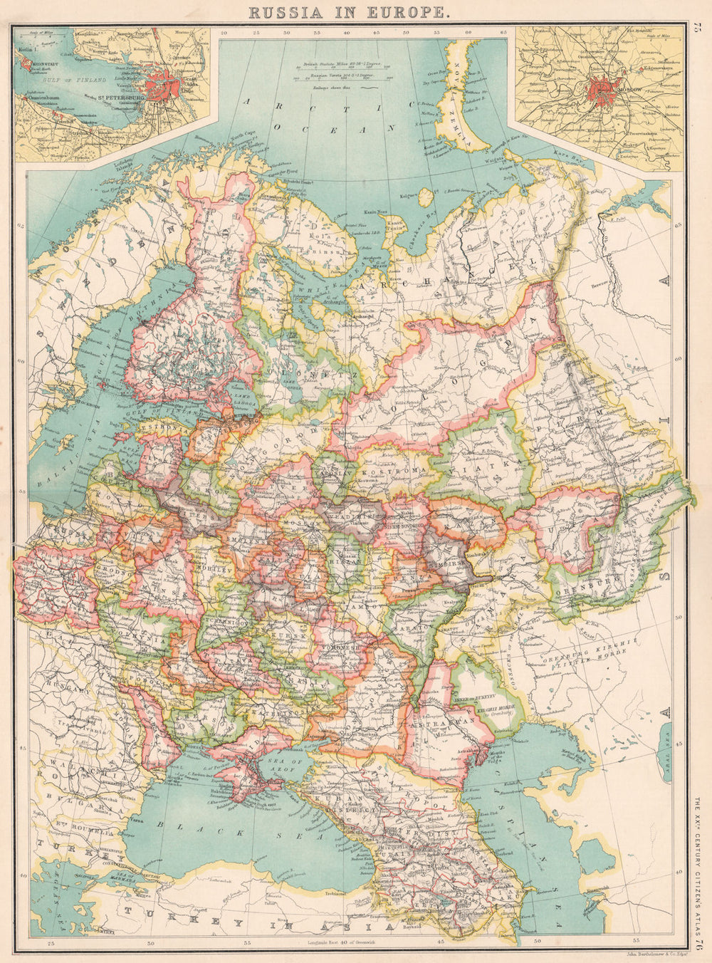 RUSSIA IN EUROPE.Caucasia Livonia Courland.St.Petersburg;Moscow Москва 1901 map