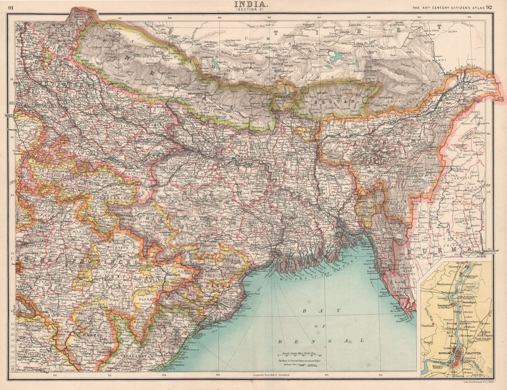 INDIA NORTH EAST. Bengal Assam Nepal Bhutan Orissa. Calcutta (Kolkata)  1901 map
