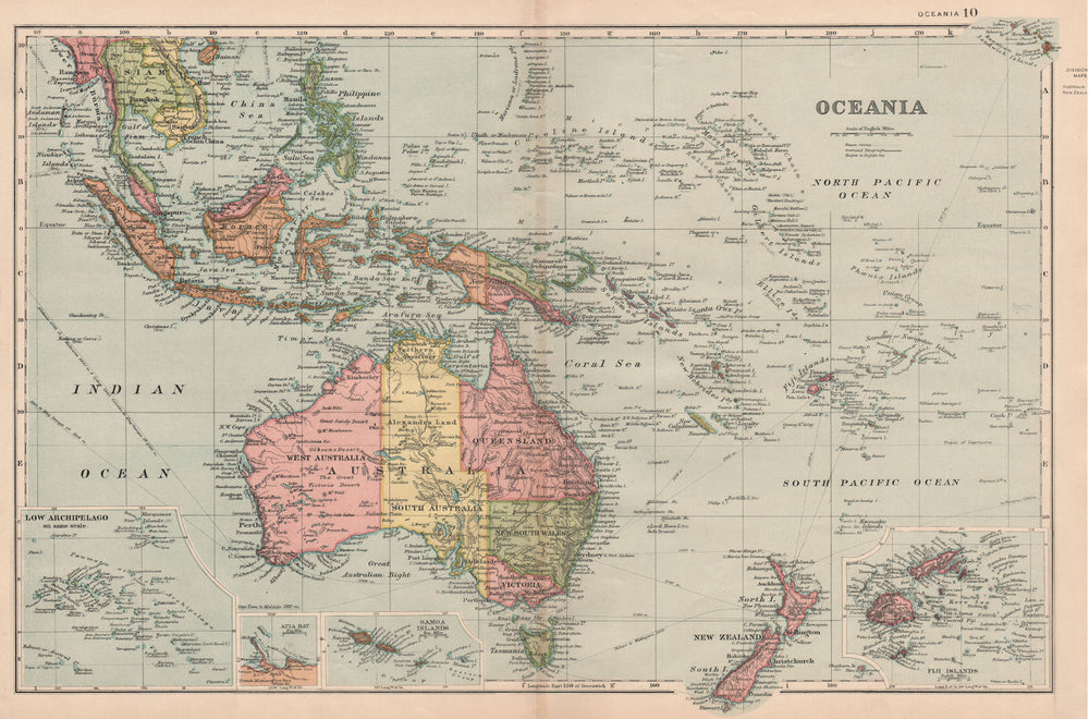OCEANIA.shows Alexandra Land.New Zealand Polynesia Fiji E Indies.BACON 1893 map
