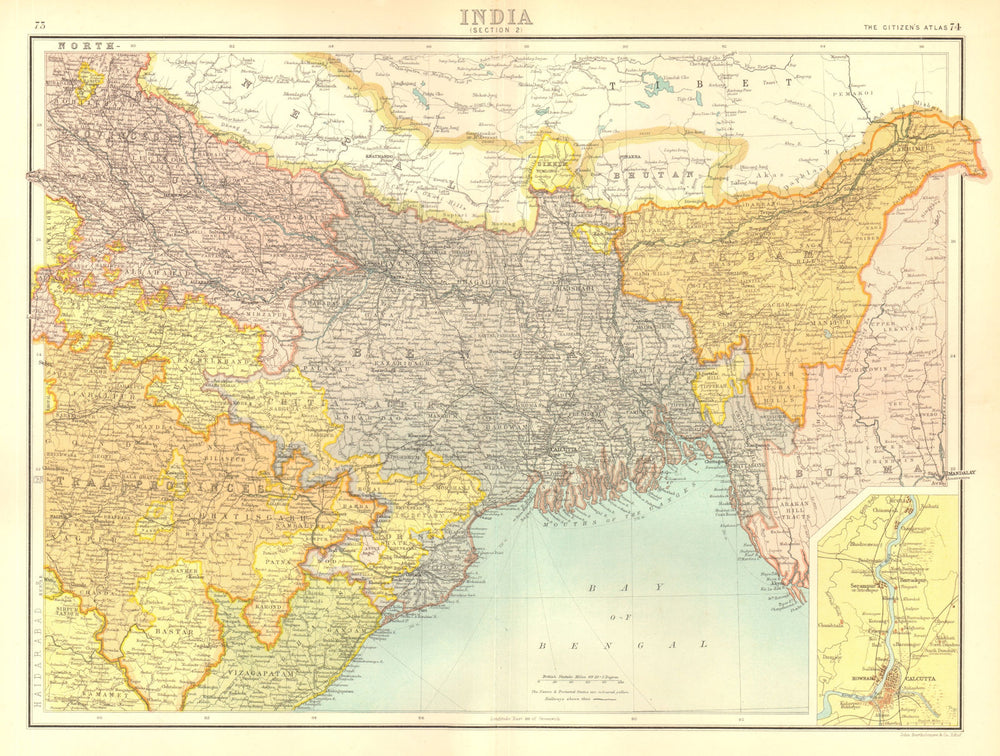 BRITISH INDIA NORTH EAST.Bengal Assam Orissa Sikkim Bhutan.BARTHOLOMEW 1898 map