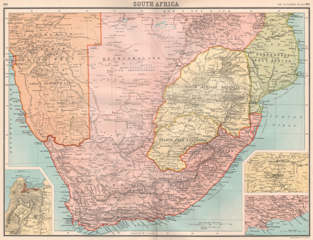 SOUTHERN AFRICA.South Africa Bechuanaland Orange Free State.BARTHOLOMEW 1898 map