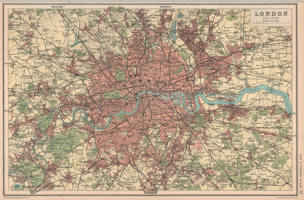 GREATER LONDON. showing railways suburbs villages parks. BARTHOLOMEW 1924 map