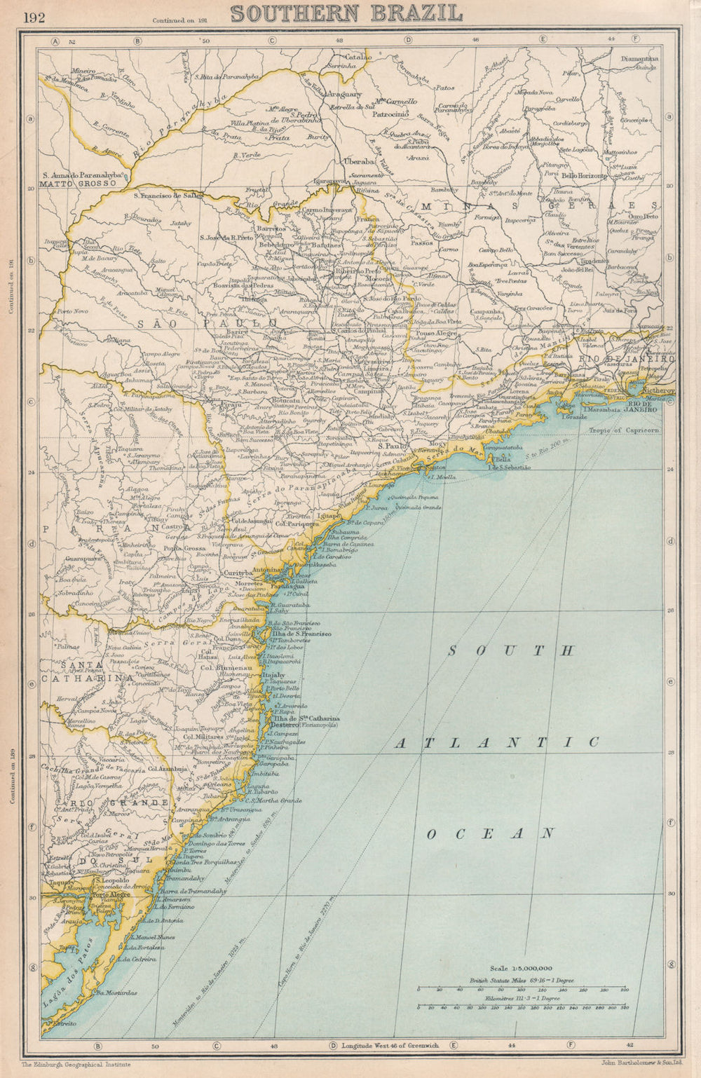 BRAZIL COAST.Sao Paolo Rio de Janeiro Minas Gerais Parana Sta Catharina 1924 map