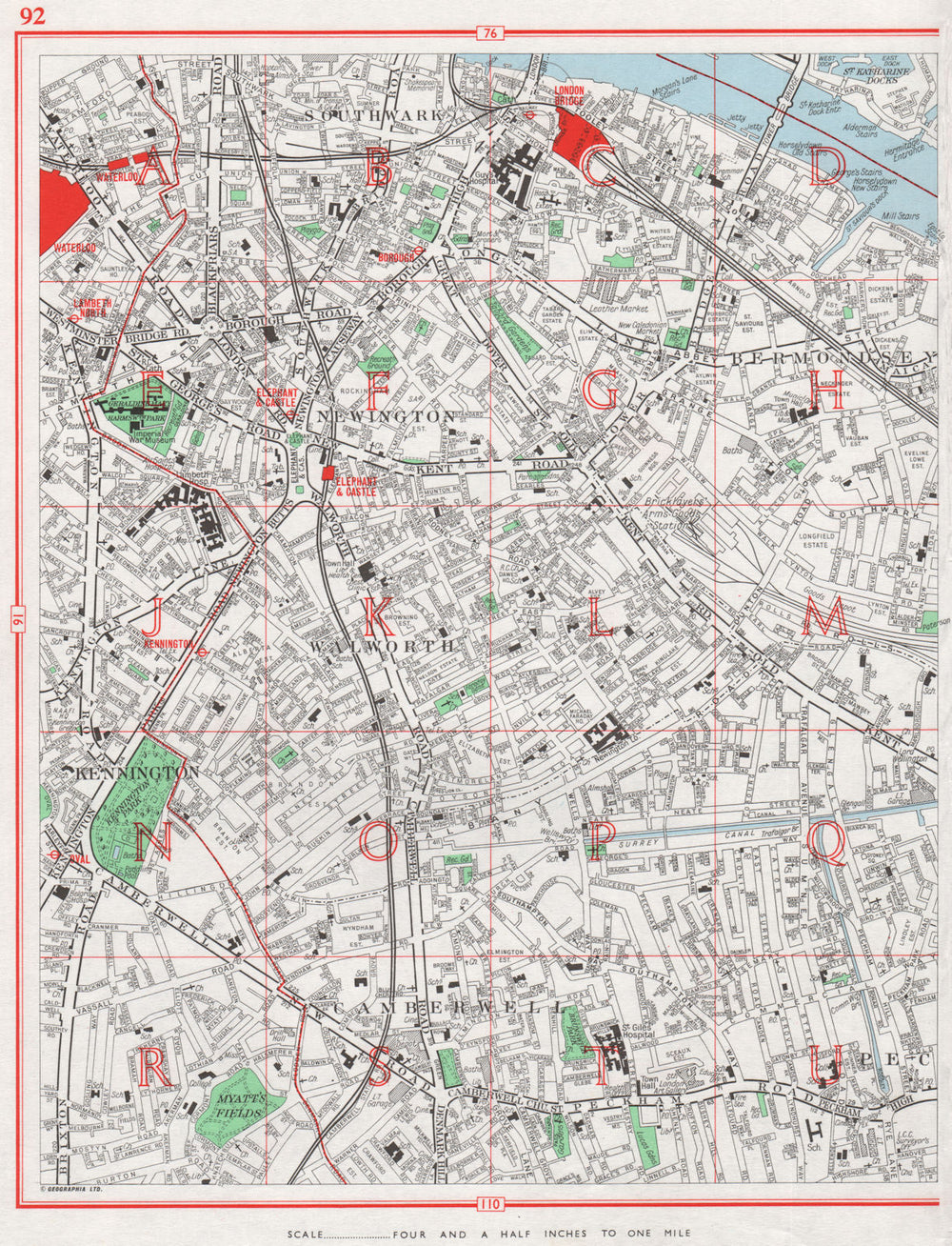 CAMBERWELL. Southwark Bermondsey Walworth Kennington. Surrey canal 1964 map