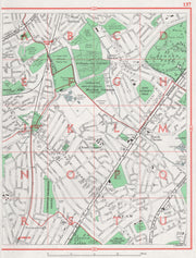 LONDON. West Barnes Lower Morden Common North Cheam Worcester Park 1964 map