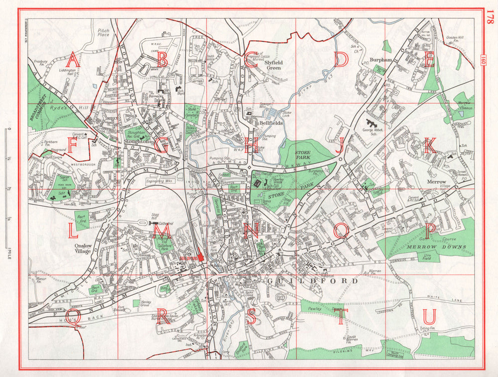 GUILDFORD. Slyfield Bellfields Onslow Village Burpham Merrow Stoughton 1964 map