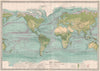 WORLD. Land surface features and Ocean currents. BARTHOLOMEW 1890 old map