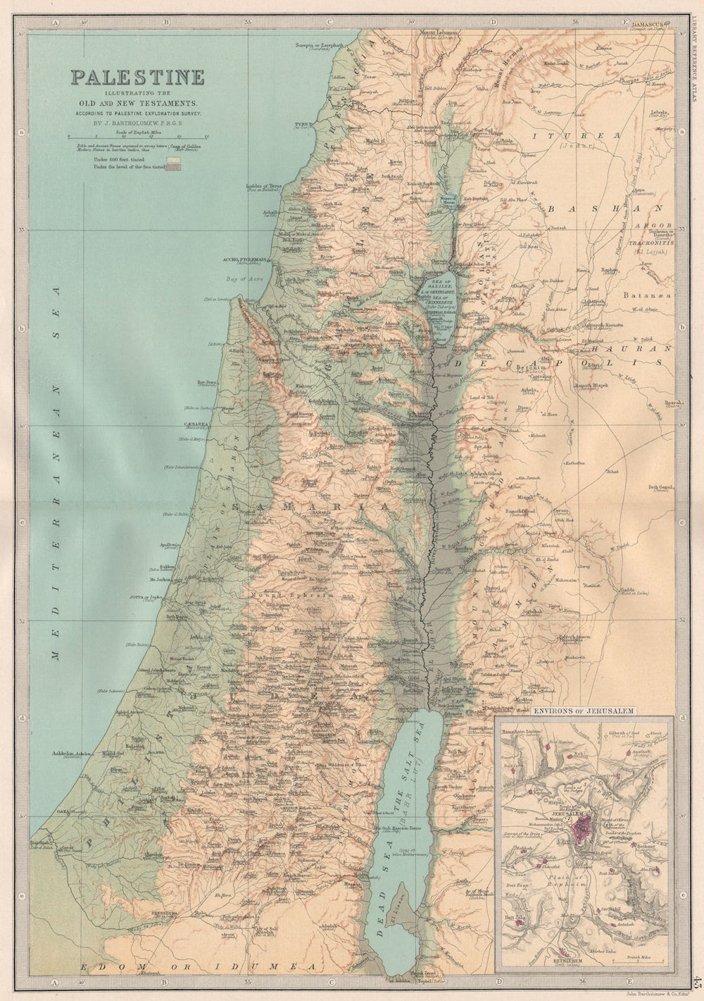 PALESTINE. Old & New Testament names. Palestine Exploration Survey 1890 map