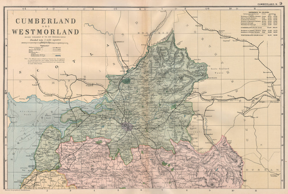 CUMBERLAND NORTH.Cumbria.Showing Parliamentary divisions & parks.BACON 1896 map