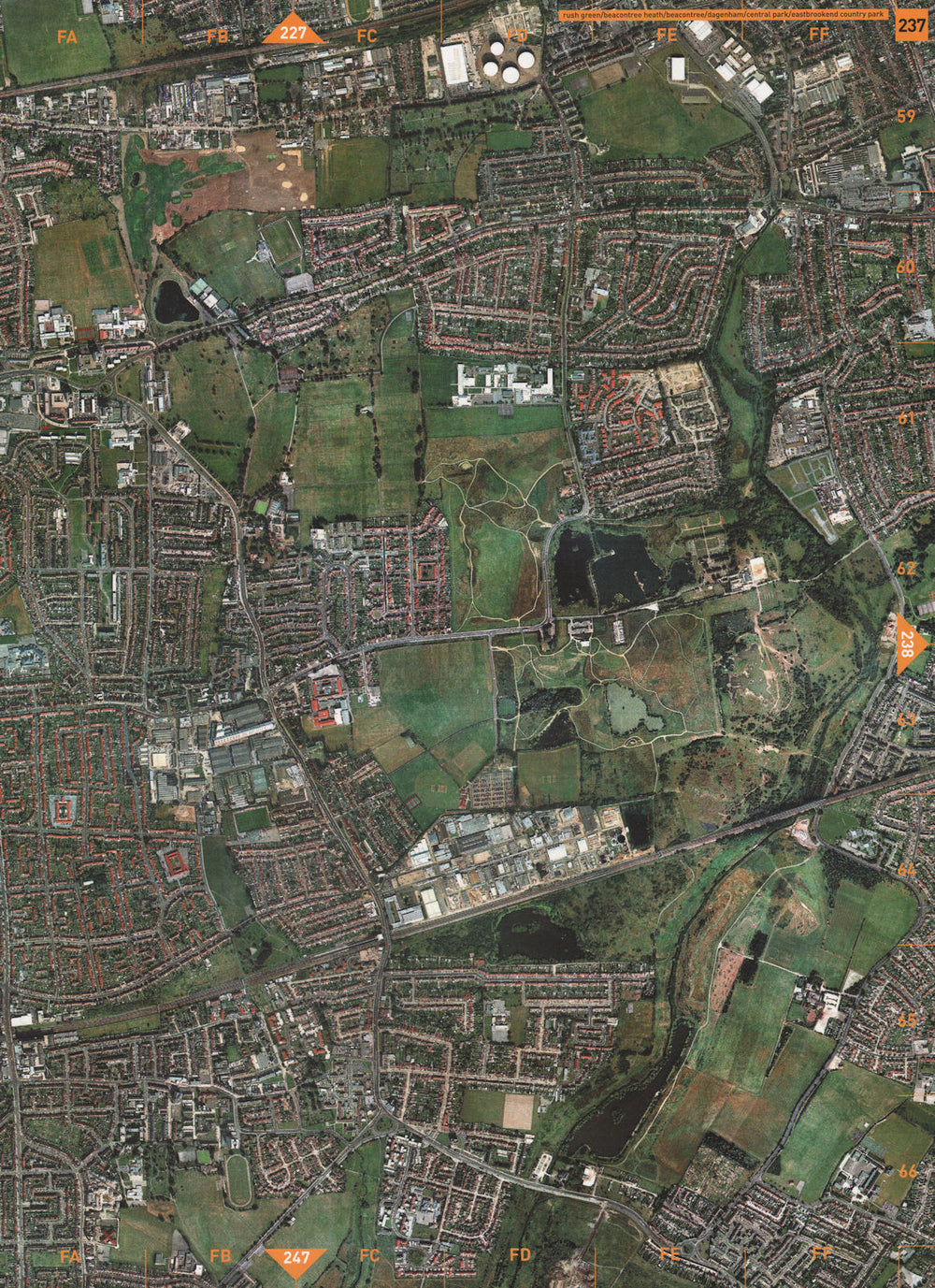 DAGENHAM. Rush Green Beacontree Heath Eastbrookend Country Park 2000 old map