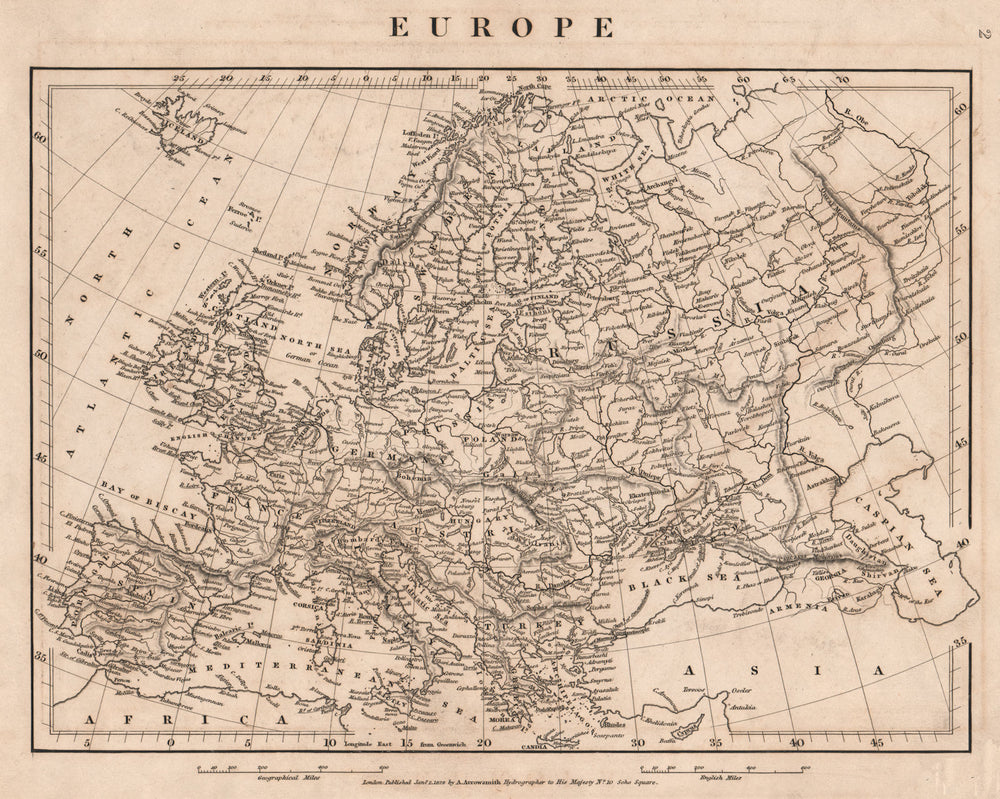 EUROPE. Map of Europe. Original outline colour. ARROWSMITH 1828 old