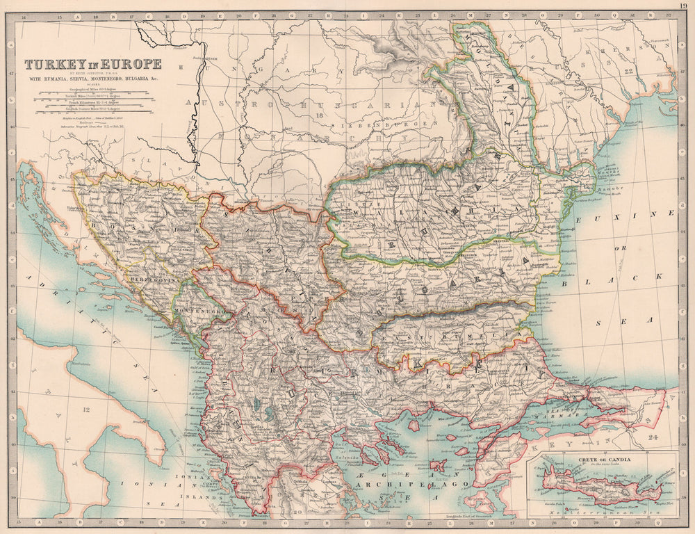 TURKEY IN EUROPE.Rumania Servia Montenegro Bulgaria. Balkans. JOHNSTON 1906 map