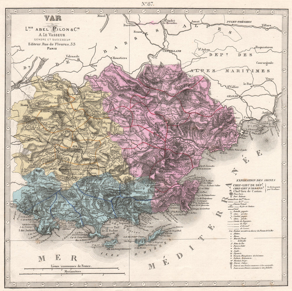 VAR department. Battlefields/dates, resources & minerals. LE VASSEUR 1876 map