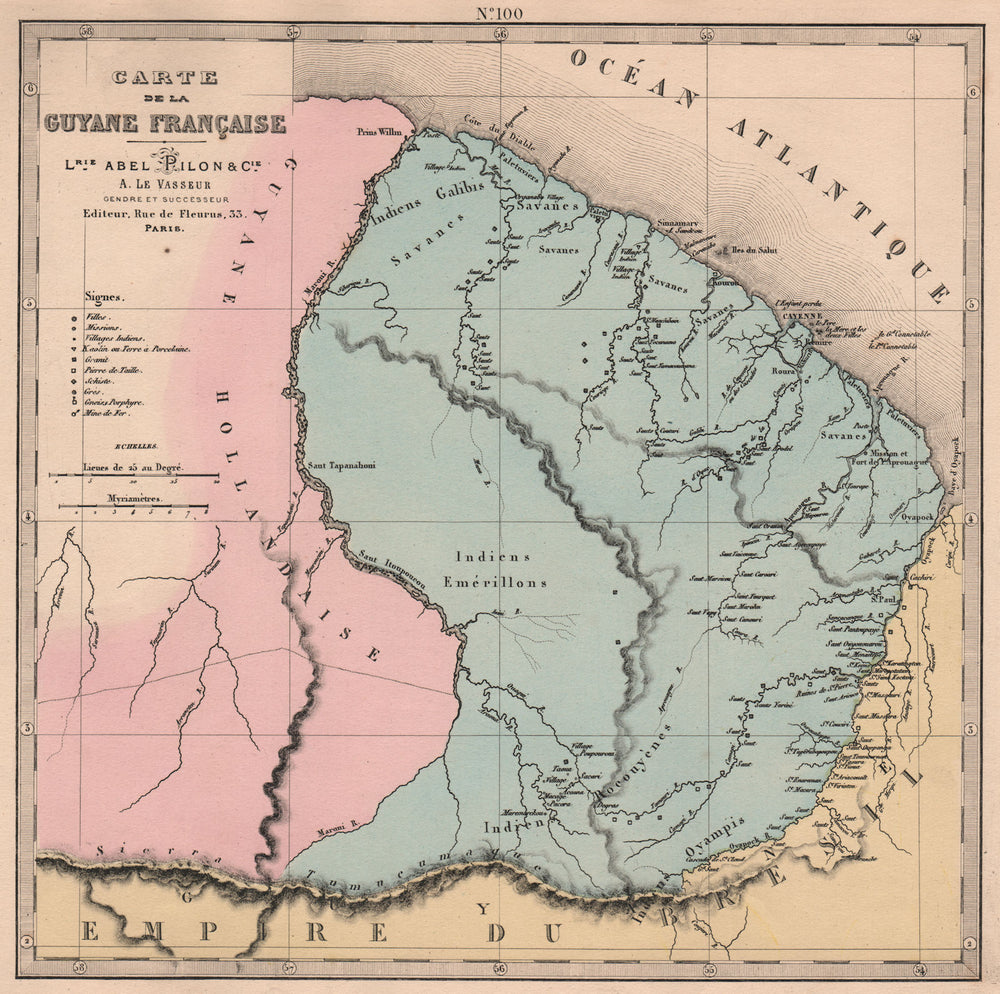 GUYANE FRANÇAISE. French Guiana. Missions. Indian villages. LE VASSEUR 1876 map