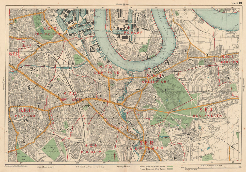 GREENWICH Blackheath Deptford Lewisham New Cross Rotherhithe. BACON 1927 map