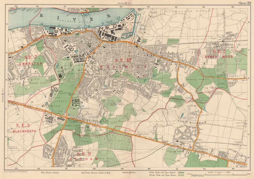 WOOLWICH Abbey Wood Blackheath Charlton Eltham East Wickham. BACON 1927 map