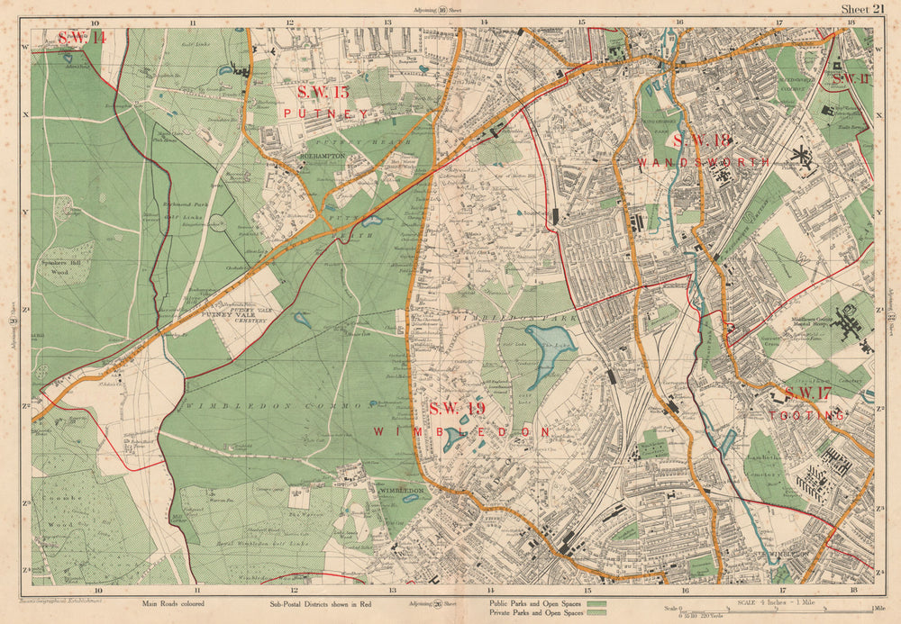 WIMBLEDON. Putney Tooting Wandsworth Richmond Park Roehampton. BACON 1927 map