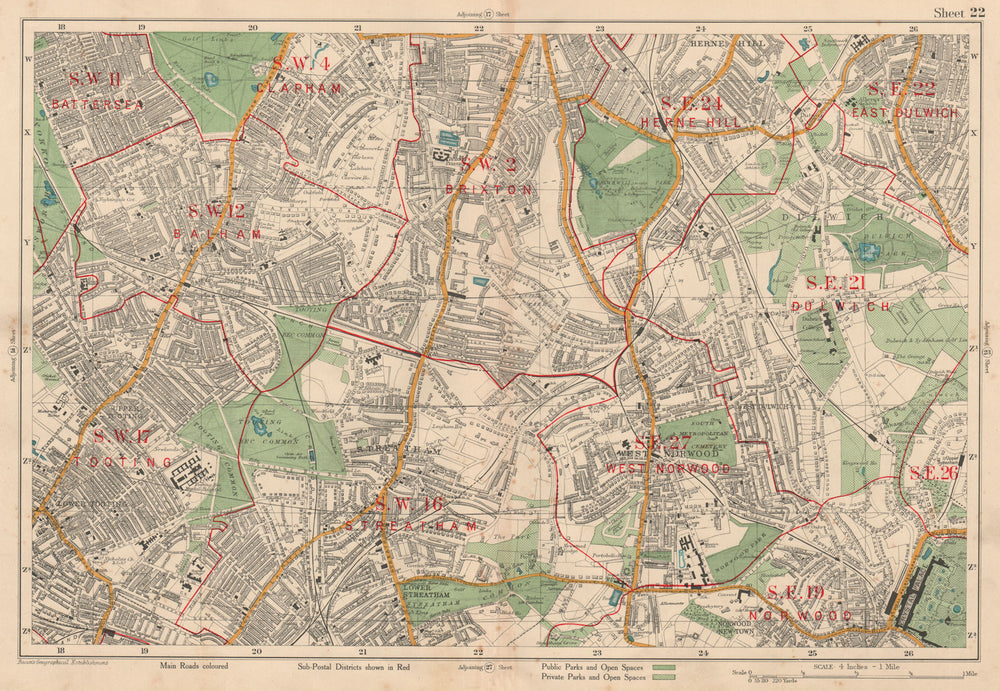 STREATHAM W Norwood Brixton Balham Tooting Dulwich Herne Hill. BACON 1927 map