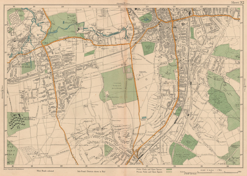 SOUTH CROYDON Carshalton Wallington Waddon Beddington Purley. BACON 1927 map