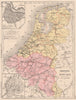 Belgium and the Netherlands. Inset Amsterdam & Brussels plans. Belgique 1880 map