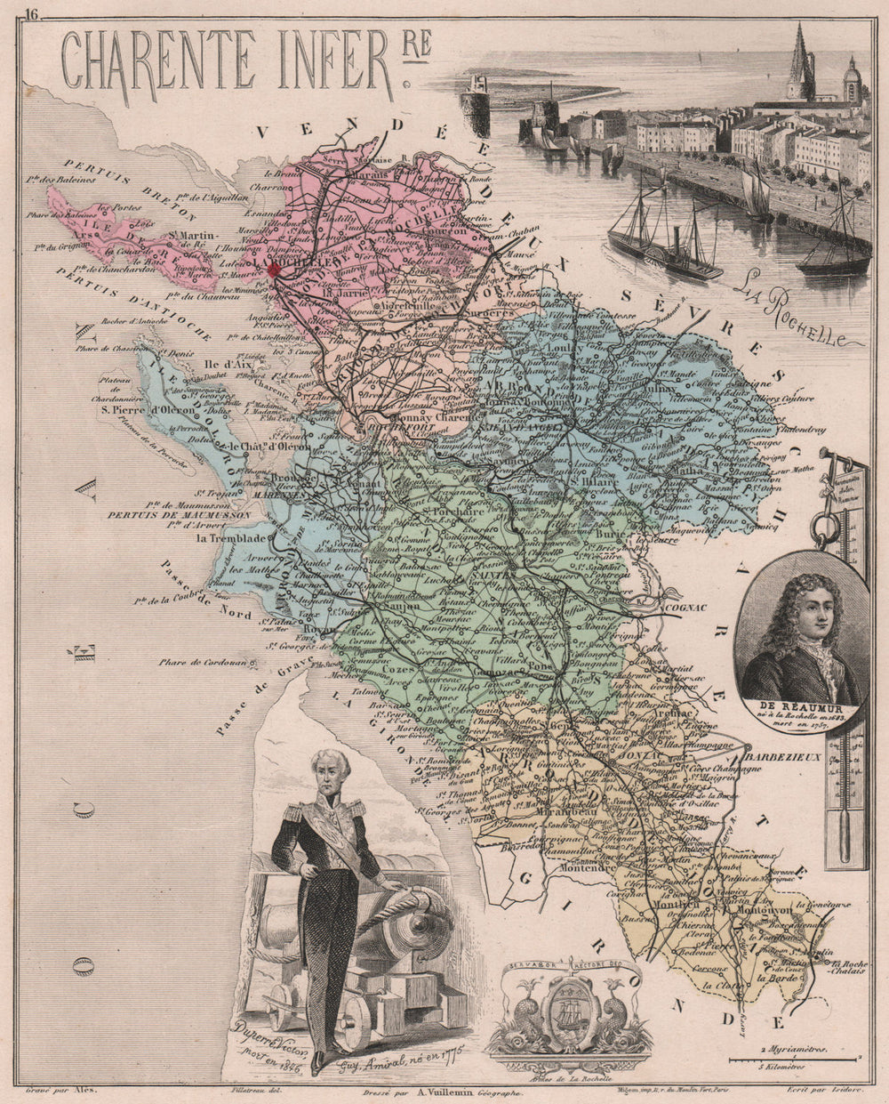 CHARENTE-MARITIME/Inférieure département. La Rochelle. VUILLEMIN 1879 old map