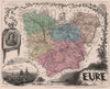EURE. Département. Évreux. Poussin. VUILLEMIN 1879 old antique map plan chart