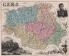 GERS. Département. Auch. Lannes. VUILLEMIN 1879 old antique map plan chart