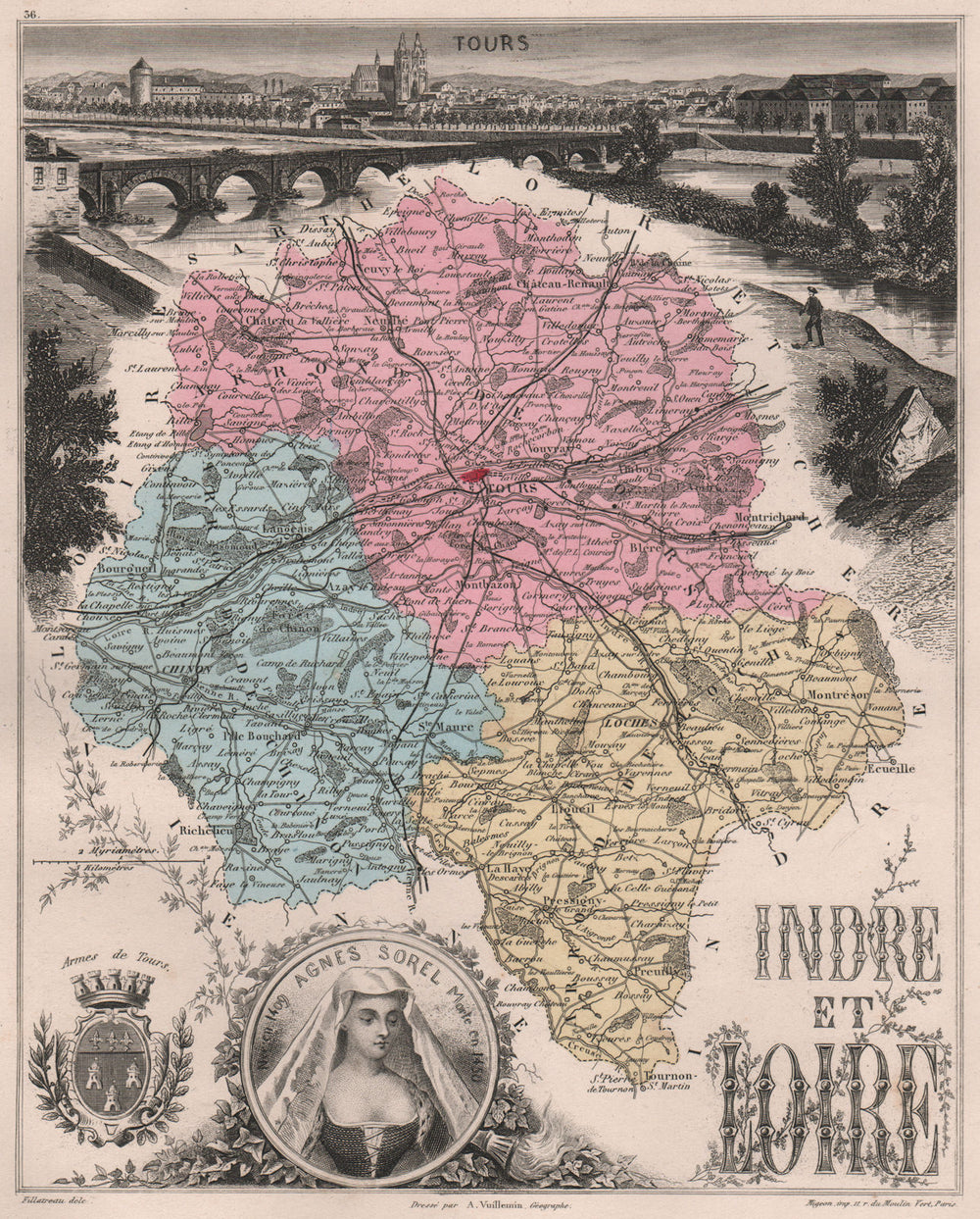INDRE-ET-LOIRE. Département. Tours. Agnes Sorel. VUILLEMIN 1879 old map
