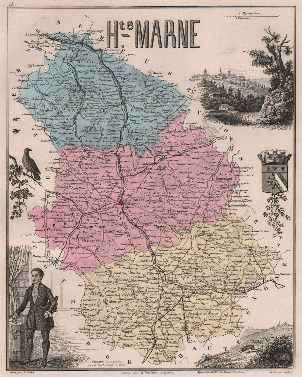 HAUTE-MARNE. Département. Chaumont. Diderot. VUILLEMIN 1879 old antique map