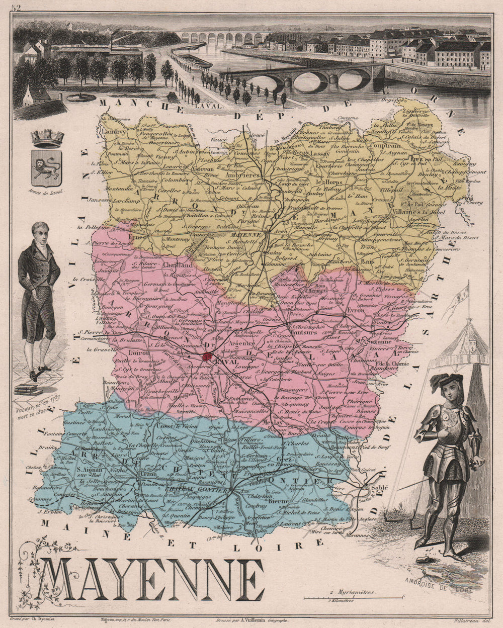 MAYENNE. Département. Laval. Volney. de Loré. VUILLEMIN 1879 old antique map