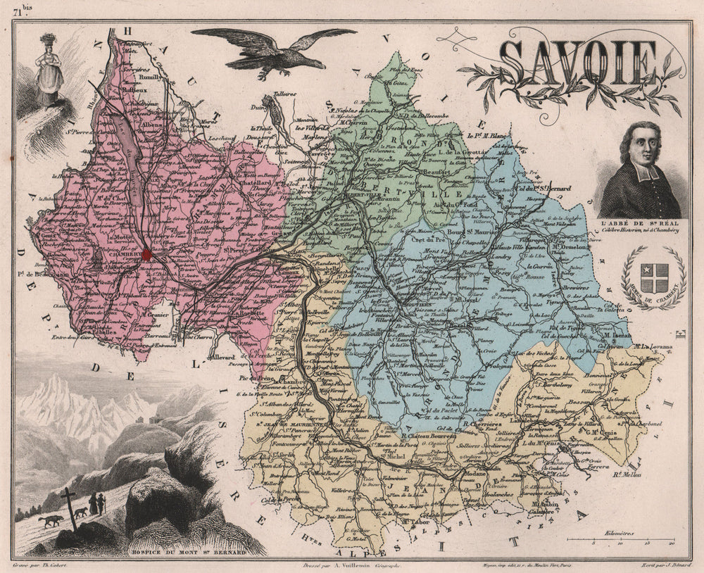 SAVOIE. Département. Hospice du Mont St Bernard. St Réal. VUILLEMIN 1879 map