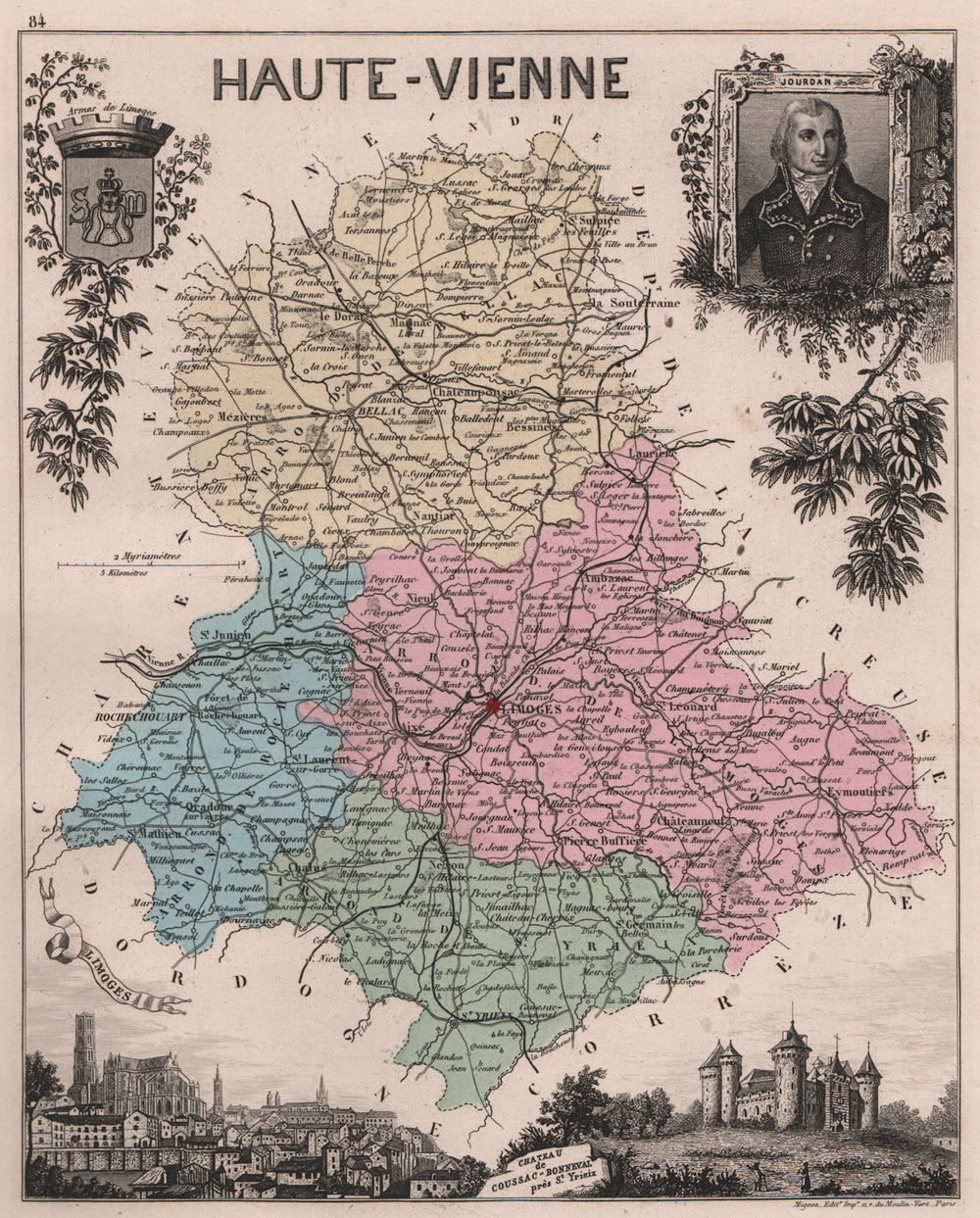HAUTE-VIENNE département. Limoges Coussac-Bonneval Jourdan. VUILLEMIN 1879 map
