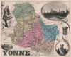 YONNE. Département. Auxerre. Davoust. Vauban. VUILLEMIN 1879 old antique map