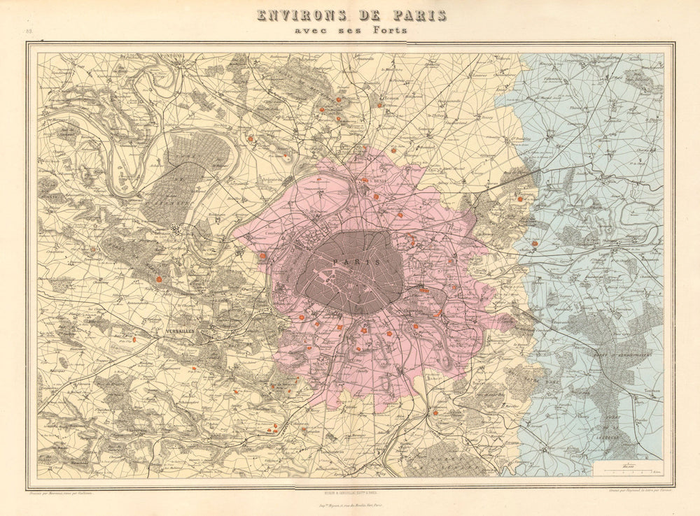 PARIS FORTIFICATIONS. 'Environs de Paris avec ses Forts'. VUILLEMIN 1879 map
