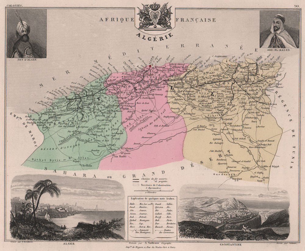 ALGERIA. 'Algérie'. Constantine. Dey d'Alger. Abd-el-Kader. VUILLEMIN 1879 map