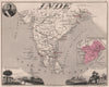INDE FRANÇAISE Cochinchine Pondichéry Lauriston French India VUILLEMIN 1879 map