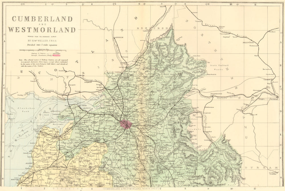 CUMBRIA & WESTMORLAND (North sheet). Antique county map by GW BACON 1884
