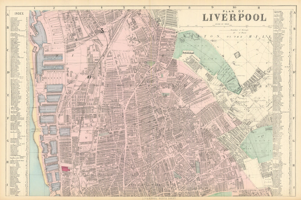 LIVERPOOL North. Everton Anfield Kirkdale Vauxhall. Town plan. BACON 1884 map