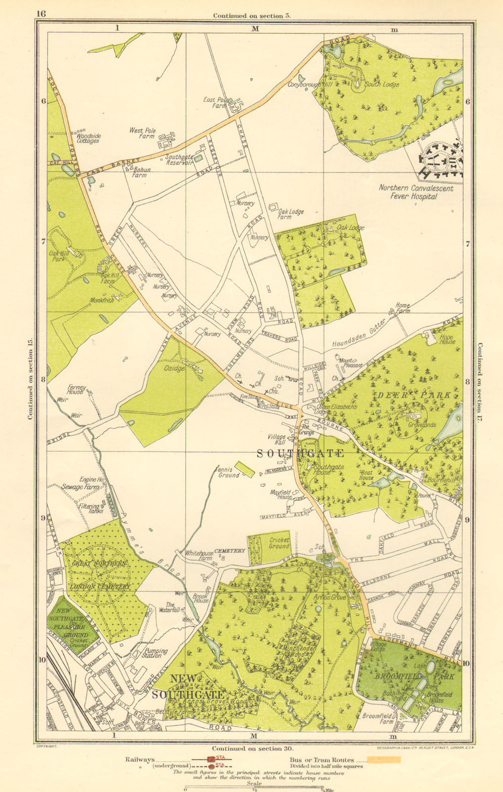 LONDON. Southgate, New Southgate, Arnos Grove, West Enfield 1923 old map