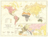WORLD. Ethnographic distribution map of the World. Inset Europe 1850 old