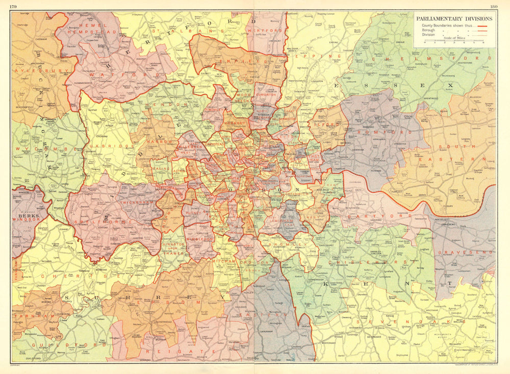 LONDON. Parliamentary Divisions Constituencies Seats Boroughs 1937 old map