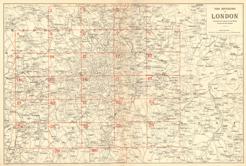 GREATER LONDON ENVIRONS. General Index map to detailed maps. BACON 1902