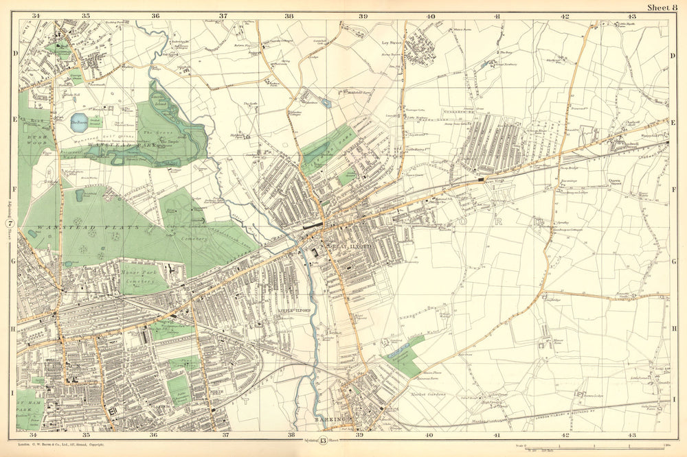 WANSTEAD ILFORD BARKING.Forest Gate,Seven Kings,Chadwell Heath.BACON 1902 map