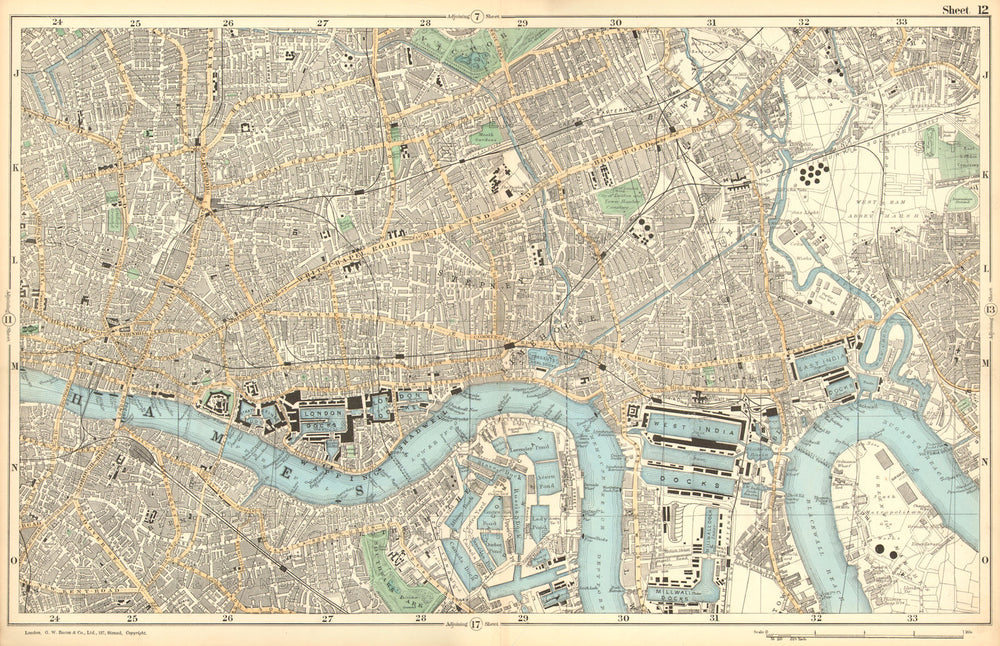 LONDON. City, East End, Southwark,Bethnal Green,Docks,Shoreditch.BACON 1902 map