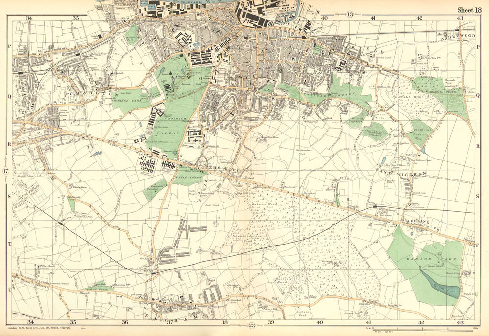 WOOLWICH. Charlton,Eltham,Bexley,Plumstead,Shooters Hill, G'wich.BACON 1902 map