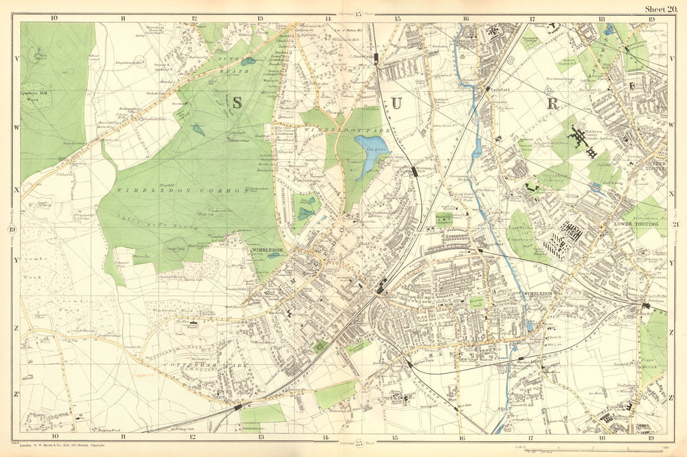 WIMBLEDON.Merton,Tooting,Putney Heath,Southfields,Cottenham Park.BACON 1902 map